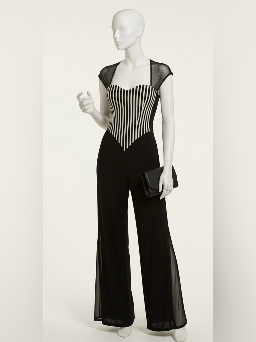 Vintage Joseph Ribkoff Couture Striped Corset Jumpsuit Mesh Wide-leg Size 12